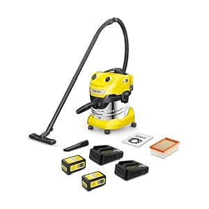KÄRCHER Akku-Nass-/Trockensauger WD 4-18 S Dual Battery Set, 36-V-Motor, Edelstahlbehälter: 20 l, Blasfunktion, Flachfaltenfilter, Vliesfilterbeutel, Saugschlauch: 2, 2 m, Bodendüse, mit Akku