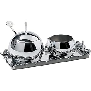 Alessi Zucker und Sahnegarnitur Anna, Edelstahl, Silber, 11 x 13.5 x 17 cm, 3-Einheiten