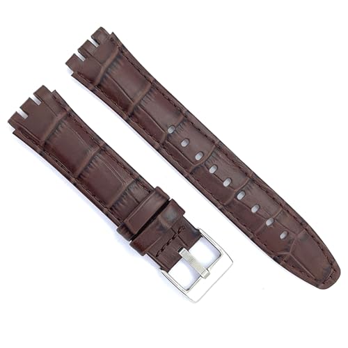 Correa de Reloj de piel compatible con Swatch Irony y Scuba. Cuero grabado cocodrilo alligator 21-23mm Ref 328 marrón 23mm