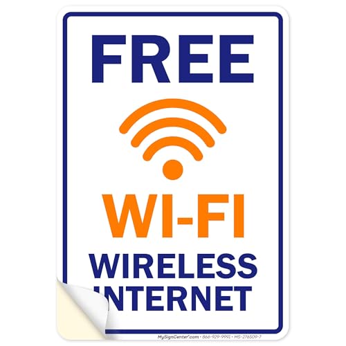 Free Wifi Wireless Internet Sign, 10x7 Inches, 4 Mil Vinyl Decal Stickers Weather Resistant, Made in USA by My Sign Center