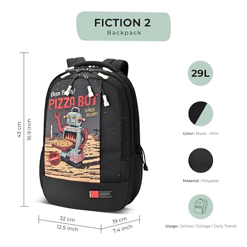 Image of Gear Fiction 2 4 Compartment Backpack 17 inch /29L Medium Water Resistant School Bag /Casual 4 Compartment Backpack /Daypack /Kids Bag for Boys /Girls (Black-Mint)