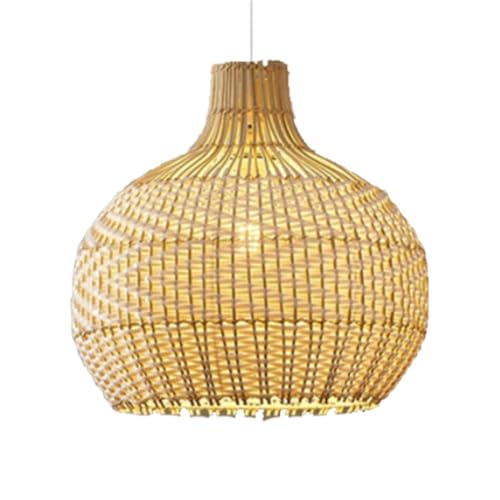 Lustre en rotin de 40 cm et bambou naturel pour îlot de cuisine et salon