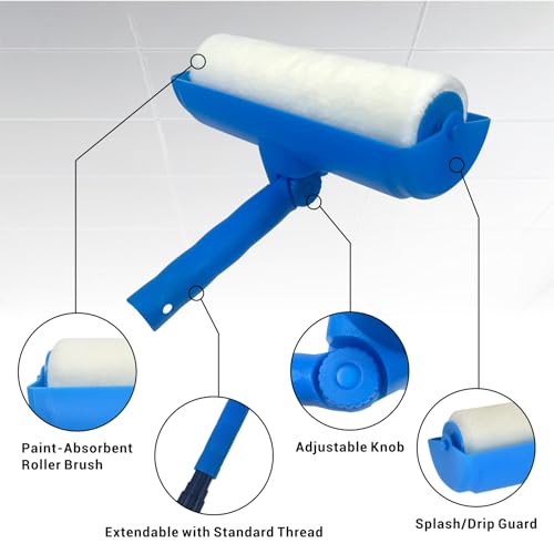 Nichiyo 10 Inch Ceiling Paint Roller with Shield Roller and Shield with Adjustable Head Ceiling Paint Rollers No Drip Roller Splatter-Free Brush Paint Brush for Painting Ceilings Wall (EL01152)