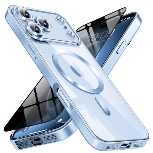 Image of Magnetic for 18 Pro Max Case with Privacy Screen Protector & Full Camera Cover,[Non-Yellowing] Shockproof Clear Phone Case Compatible with MagSafe Women Girls for 18 ProMax,Blue