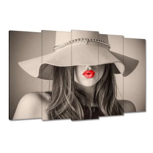 Tableau moderne fille au chapeau 150x95 cm pour décoration murale de chambre
