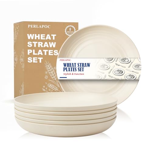 Image of 8In Kids Dinner Plates, 6PCS Wheat Straw Unbreakable Plates, Beige | Lightweight Kids Plates Reusable, Microwave and Dishwasher Safe for Kitchen, Daily Use