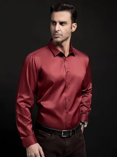 Image of IndoPrimo Men's Stylish Solid Satin Casual Shirt for Men Full Sleeve