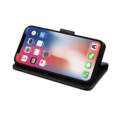 TECHGEAR iPhone 11 Pro Max Leather Wallet Case - Protective Flip Cover with Card Slots, Kickstand and Wrist Strap, Black PU Leather Compatible for Apple iPhone 11 Pro Max