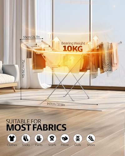 E-SMARTER Heated Clothes Airer with Cover, 18 Heated Pipes Electric Airer Clothes Dryer, Foldable Drying Rack Saving Space, Indoor Heated Drying Rack Suitable for Most Fabrics - Image 6