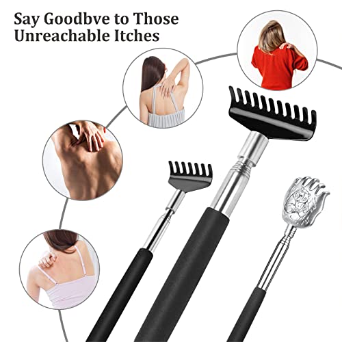 Back Scratcher Set With 3 Styles - Oversize/Bear Claw/ Rake Portable Telescoping Massage Tool - Gift/Stocking Stuffers For Men Women #TOP3