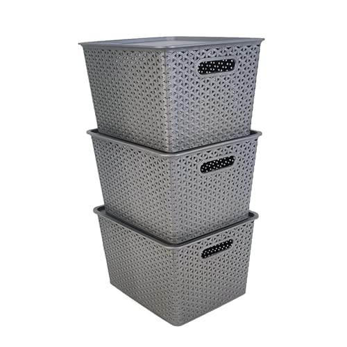 HomeStrap 3-Pack Grey Rectangular Storage Baskets Pack of 3 - Image 2