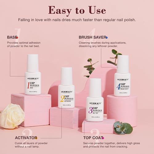 Azurebeauty 17Pcs Dip Powder Nail Kit Starter, Clear Nude Pink Glitter 8 Colors Acrylic Dipping Nails Powder Starter Kit With Base/Top Coat Activator Liquid Set For French Nail Manicure Art Salon Home #TOP4