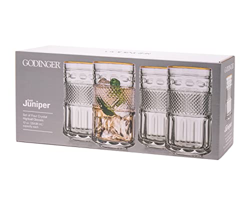Highball Beverage Glass Cup Juniper Gold Rim By Godinger - Set Of Four #TOP1