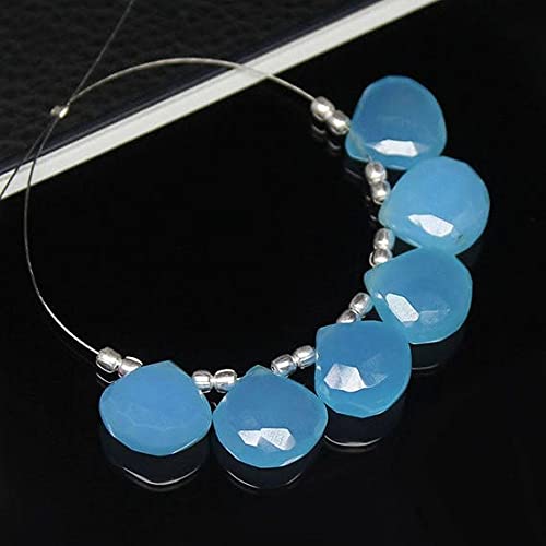 Perles de calcédoine bleue en forme de cœur pour la création de bijoux artisanaux