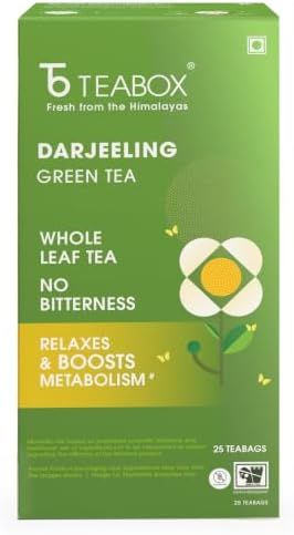 Teabox Darjeeling Green Tea | 25 Tea Bags with Whole Leaf Green Tea | Rich in Antioxidants | Smooth and Fresh Flavour | Low Caffeine