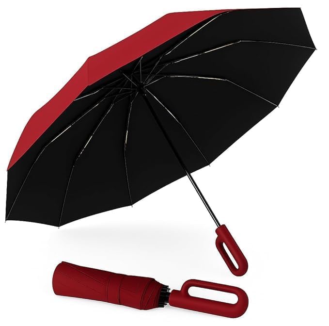 Image of SUBEKYU Windproof Travel Umbrella with Automatic Open & Close | Strong Metal Rain Umbrella for Men & Women | anti-slip grip Holder with Wall Mount Hanging & Foldable (White)