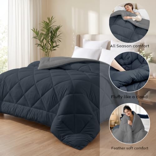 Image of AYKA Reversible Comforter 220 GSM Microfiber Reversible AC Comforter /Blanket for Winter /Quilt /Duvets for Queen Size Double Bed Comforter (Grey & Charcoal, Single)