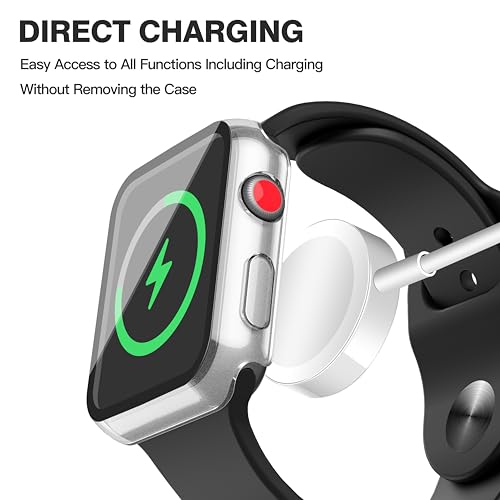 Image of Misxi [2 Pack] Waterproof Case with Button Designed for Apple Watch Series 3 Series 2 38mm, Anti-Fall Hard PC Cover with Tempered Glass Screen Protector for iWatch S3 /S2, Matte Transparent