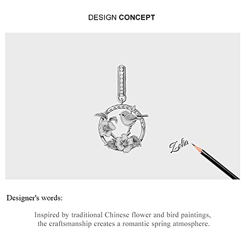 Dije de pájaros y flores compatible con pulseras europeas para looks diarios 7