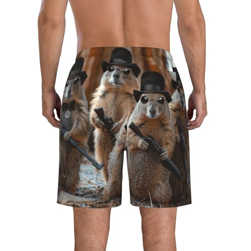 Men's Quick Dry Swim Shorts Cute Groundhogs Mafia Gangsters Funny Beach Trunks with Pockets2