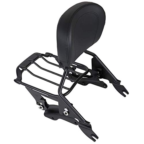 AUFER Black Detachable Upright Passenger Sissy Bar Backrest with Backrest Pad + 4-Point Docking Hardware Kit and Air Wing Two Up Luggage Rack Fit For Touring Street Glide Road King 2014-2020 - Thumbnail 6