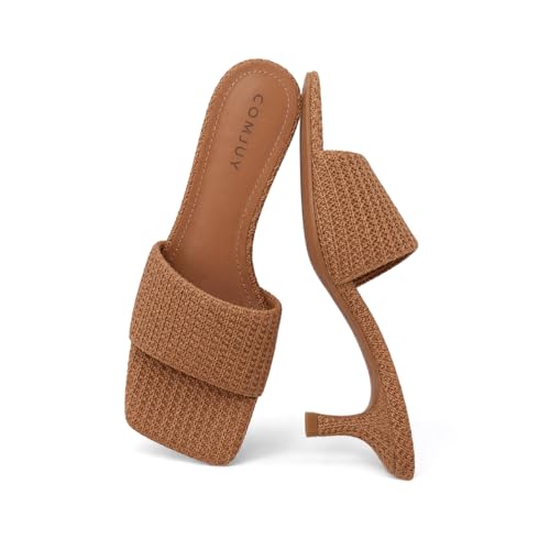 Image of Raffia Sandals Womens Heeled Sandals Comfortable 2 Inch Kitten Heels Lightweight Square Toe Summer heels