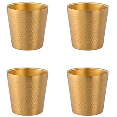 YULIAO 4 Piezas Vasos de Cerveza de Metal, Taza Acero Inoxidable, Taza de Acero Inoxidable, Vaso de Agua Apilable de Acero Adecuado para Viajar, Estar Al Aire Librey Acampar (Dorado) | Ya disponible en tu tienda friki favorita! En mundofriki.es!