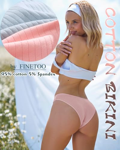 FINETOO Cotton Underwear for Women Sexy Low Rise Ribbed Hipster Breathable Soft Womens Bikini Girls Panties Cheeky S-3XL