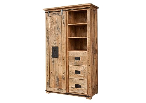 Armoire Industrielle - Fer et Bois Massif de manguier laqué (Bois Naturel) - Railway #114