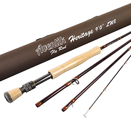 Aventik Heritage Fly Fishing Rod - American Quality and Simplicity - 4 Pieces 9FT IM8 Carbon Blank Classic Forgiving Medium Fast Action Fly Rod (9'0'' LW7)