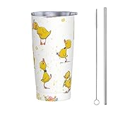 Dujiea 20oz Tumbler With Lid And Straw, Little Duckling Vacuum Insulated Iced Coffee Mug Reusable Travel Cup Stainless Steel Water Bottle