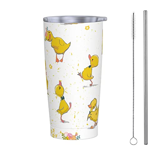 Dujiea 20oz Tumbler With Lid And Straw, Little Duckling Vacuum Insulated Iced Coffee Mug Reusable Travel Cup Stainless Steel Water Bottle