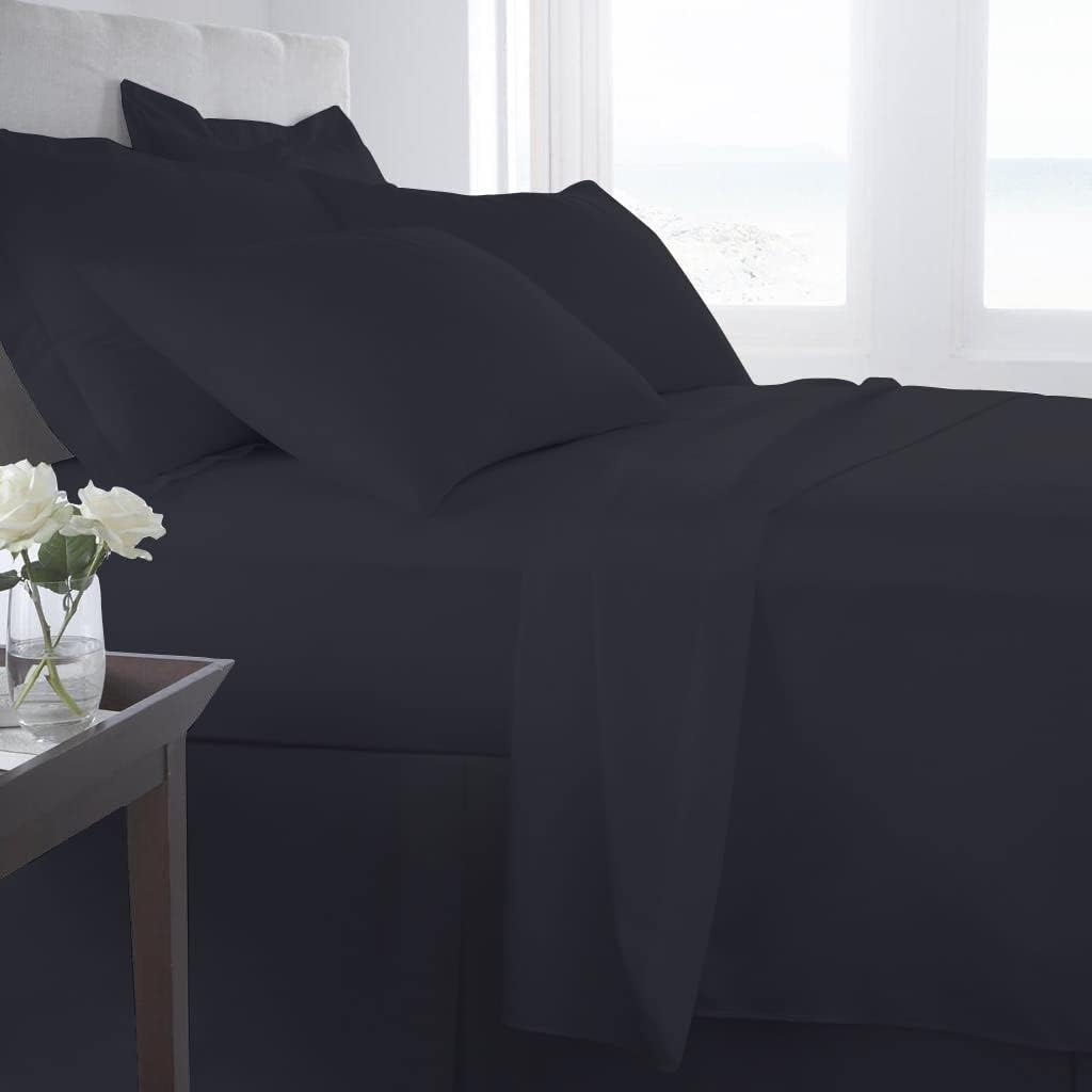 Balsara's Luxury - 7 Piece Bed in A Bag (15" Deep Pocket Sheet Set & 400 GSM Comforter) - 800 Thread Count - 100% Egyptian Cotton (Queen Size, Black Solid)