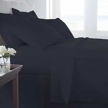 7 Piece Premium Quality Super Soft Comforter 100% Egyptian Cotton 800 Thread Count 18 Inch Deep Pocket Bed-in-A-Bag Comforter & Sheet Set - Queen Size Black Solid