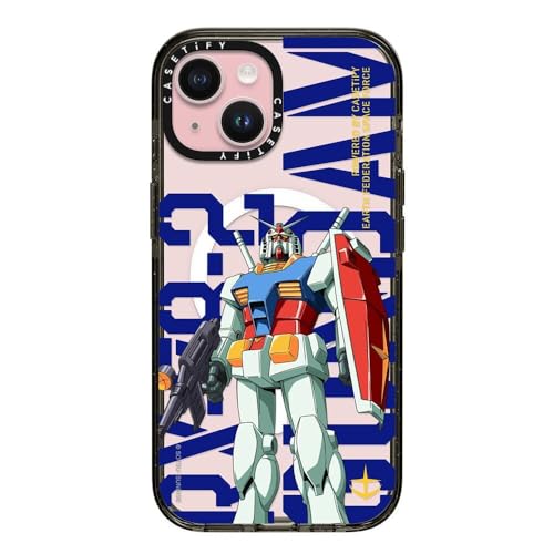 CASETiFY MagSafe �Ή��C���p�N�giPhone 15�P�[�X [MIL�K�i���� (4x MIL-STD-810G) / 2.5m����̗����������N���A / Gundam Co-Lab] - �N���A �u���b�N - RX-78-2 Gundam