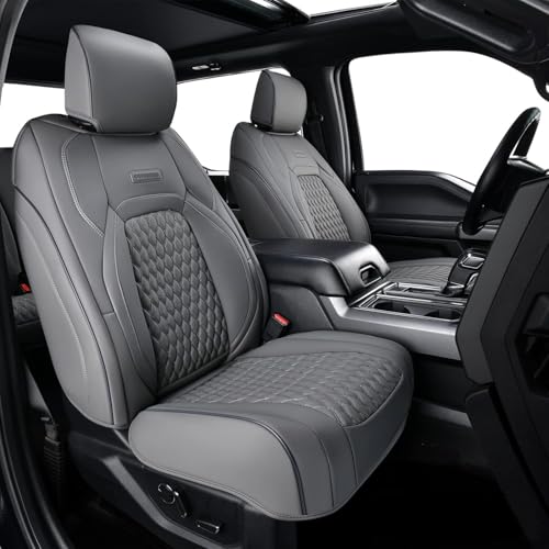 Coverado Ford F150 Seat Covers Full Set, Car Seat Covers Waterproof Faux Leather Full Coverage Protector Pickup Truck Car Seat Cushion Cover Fit for 2015-2025 Ford F150, 2017-2025 F250 F350 F450,Gray