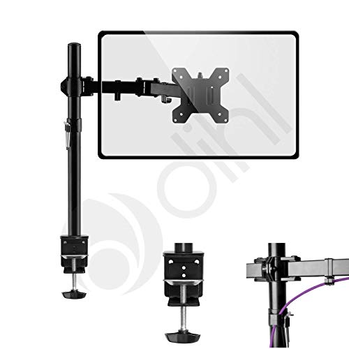 Single Arm Computer Monitor Mount for Monitors and TVs 13” to 27 Inch Screens, Desk Clamp Mounted, Supports up to 8KG (17.6 lbs), Black - Ergonomic Desk Space Saving Solution by Dihl