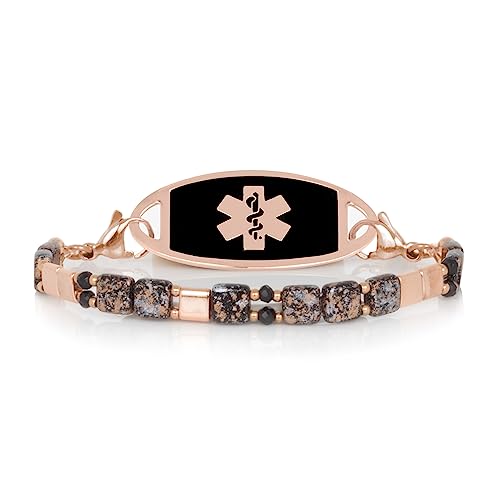 Lauren's Hope Jazz Beaded Stretch Rose Gold and Black Medical ID Bracelets for Women, Medical ID, Custom Engraved Alert Jewelry