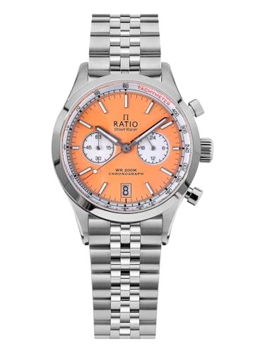 RATIO Street Racer Reverse Salmon Panda Dial Chronograph Watch Sapphire Glass Hybrid Mecha-Quartz Movement Super-LumiNova 200m Water Resistance Watch for Men | Diameter 42mm | Lug Width 22mm