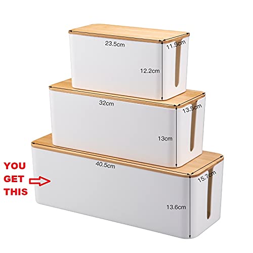 Image of cable wire organizer box cable manager box for office,home (wooden, white big) size: 40.5 * 15.7 * 13.6 cm