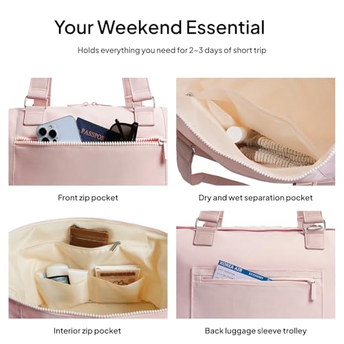 Image of TOPEAST Travel Duffle Bag, Weekender Bags for Women with Shoe Compartment | 40L Carry On Bag with TSA Toiletry Bag & Wet Pocket for Overnight, Weekend, Hospital, Yoga, Business Trips, Sport, Gym, Pink