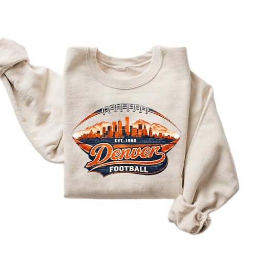 Denver Retro City Skyline Football Sweatshirt Vintage Urban Football Design Unisex Crewneck (SAND L)