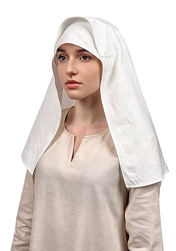 KUOIN Womens Medieval White Headscarf Renaissance Hat Scarf Cosplay Costume (White-b)