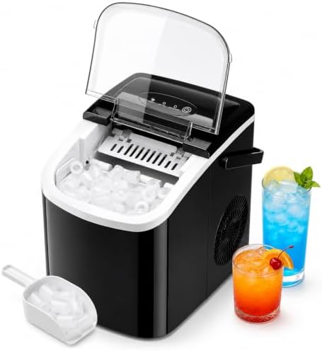 Anypro Countertop Ice Maker Machine with Handle, Portable Bullet Ice Maker, 9 Ice Cubes Ready in 6 Mins, 26.5lbs in 24Hrs, Self-Cleaning Ice Machine with Basket and Scoop, for Home Kitchen RV Camping