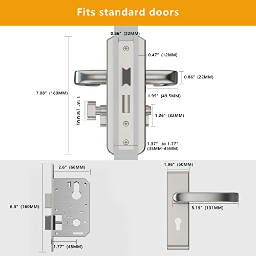Orbita Universal Door Lever Door Knob Handle Pull Lock Privacy For Bedroom Door,Office Door,Bathroom Door, 304 Stainless Steel (Fit For Left-Handed Door) (1 Pack) #TOP5