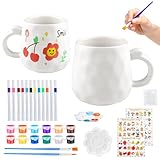 YPLonon Paquetes Tazas de Cerámica para Pintar Personalizada Taza Cerámica para Pintar con Pinturas Pinceles y Paleta de colores Regalo Creativo de Taza DIY Para regalos de cumpleaños, Navidad o bodas
