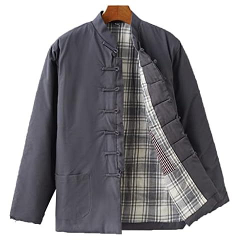 Winter Tang Suit Jackets Cotton Padded Coats Men Thick Warm Tai Chi Uniform Long Sleeve Chinese Traditional Clothes Tops, Jacket Kung Fu Clothing Shirt Grey-XXL Cover