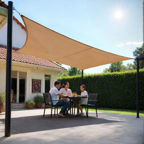 Image of HIPPO Shade Sail 9.5 Feet x 20 Feet Sun Shade 98% UV Block for Canopy Cover, Outdoor Patio, Garden, Pergola, Balcony Tent (Pearl Beige)
