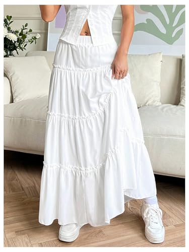 GORGLITTER Women's Flowy Ruffle Maxi Skirts Boho Tiered A Line Long Skirts Going Out Outfits4