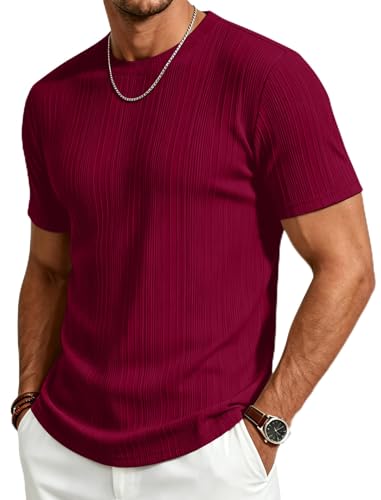 Gracyoga Mens Tee Shirts Knit Fitted Shirts for Men Burgundy Wine Red S
